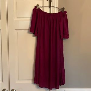 Plum off the shoulder mini dress